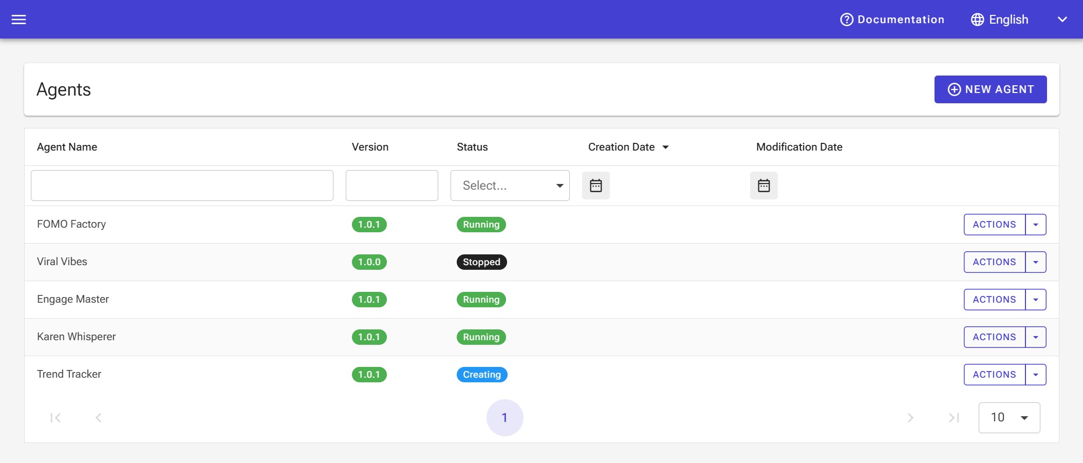 Node Sphere Agents Page